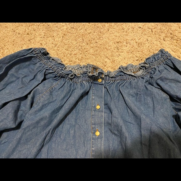 Jean Ruffled Neck Button Up - Picture 3 of 3